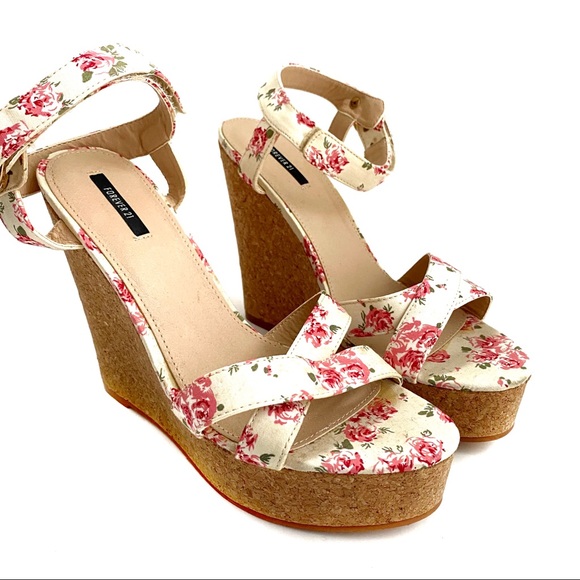 pink floral wedges
